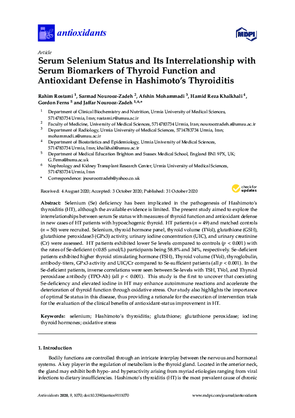 (PDF) Serum Selenium Status and Its Interrelationship with Serum ...