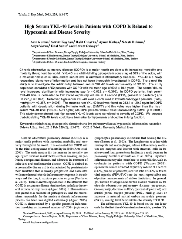 (PDF) High Serum YKL-40 Level in Patients with COPD Is Related to ...