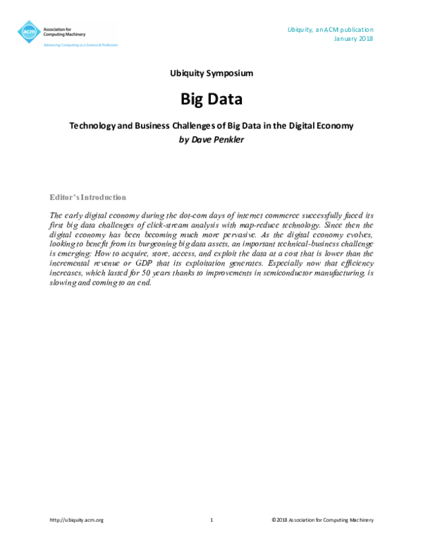 (PDF) Technology and Business Challenges of Big Data in the Digital Economy