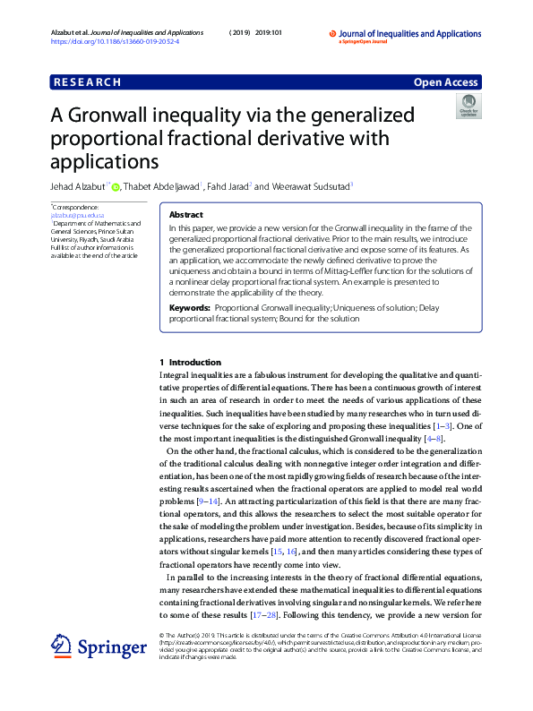 (PDF) A Gronwall inequality via the generalized proportional fractional ...