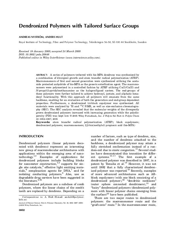 (PDF) Dendronized polymers with tailored surface groups