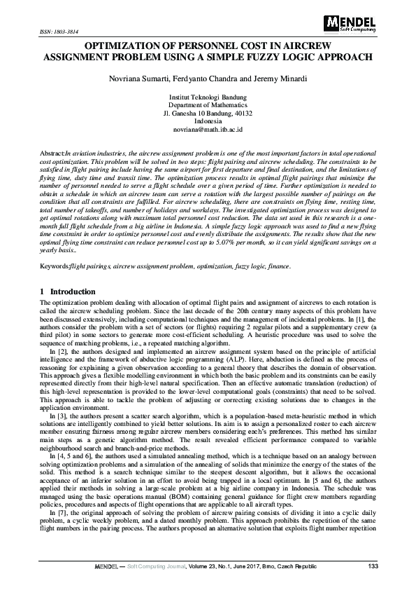 (PDF) Optimization of Personnel Cost in Aircrew Assignment Problem ...