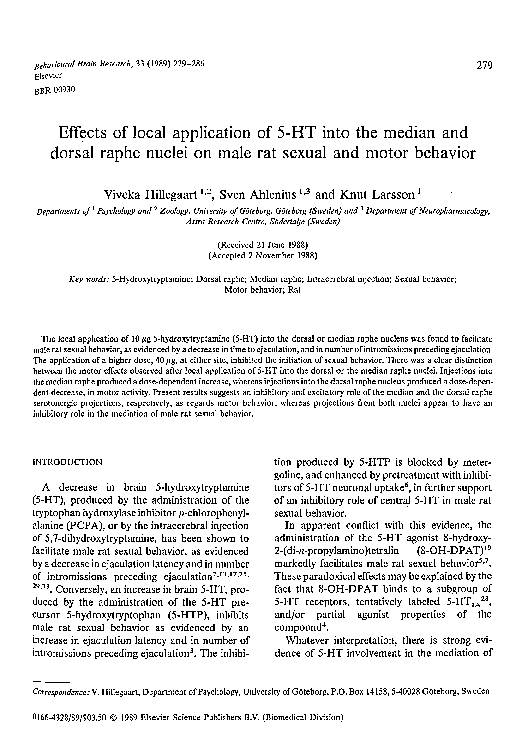(PDF) Effects of local application of 5-HT into the median and dorsal ...