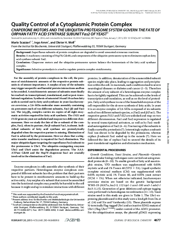 (PDF) Quality control of a cytoplasmic protein complex: Chaperone ...