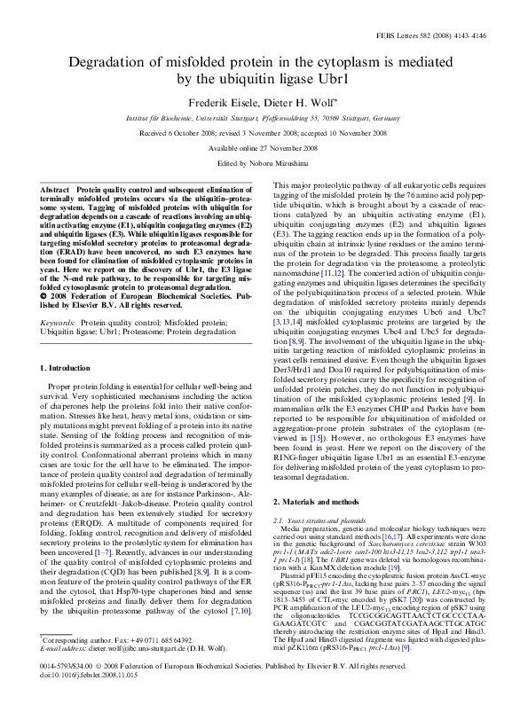 (PDF) Degradation of misfolded protein in the cytoplasm is mediated by ...