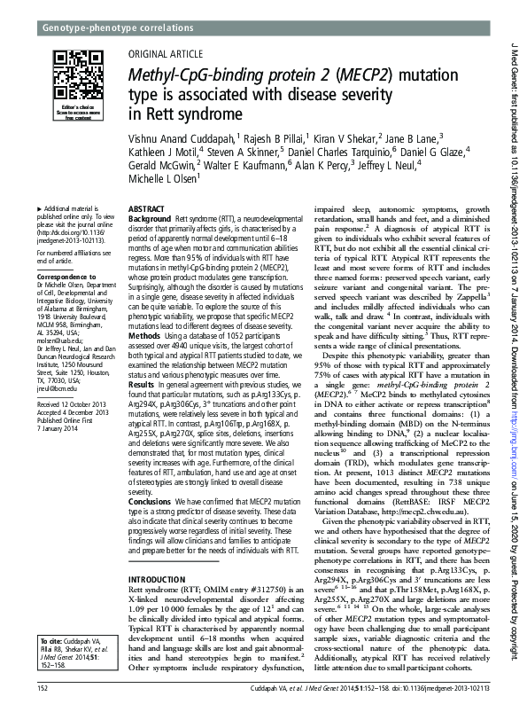 (PDF) Methyl-CpG-binding protein 2 (MECP2) mutation type is associated ...