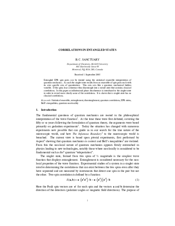 (PDF) Correlations in Entangled States