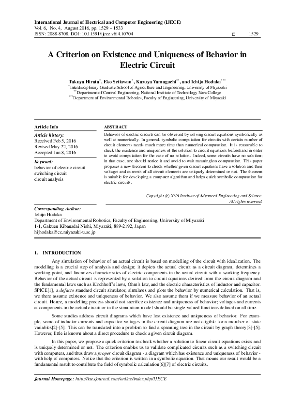 (PDF) A Criterion on Existence and Uniqueness of Behavior in Electric ...