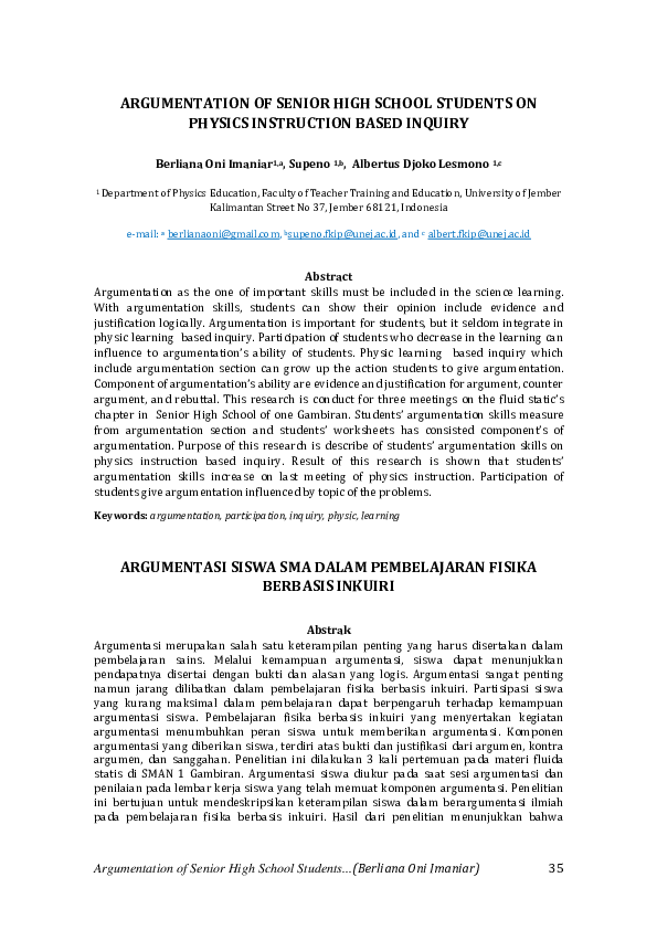 (PDF) Argumentation of Senior High School Students on Physics ...