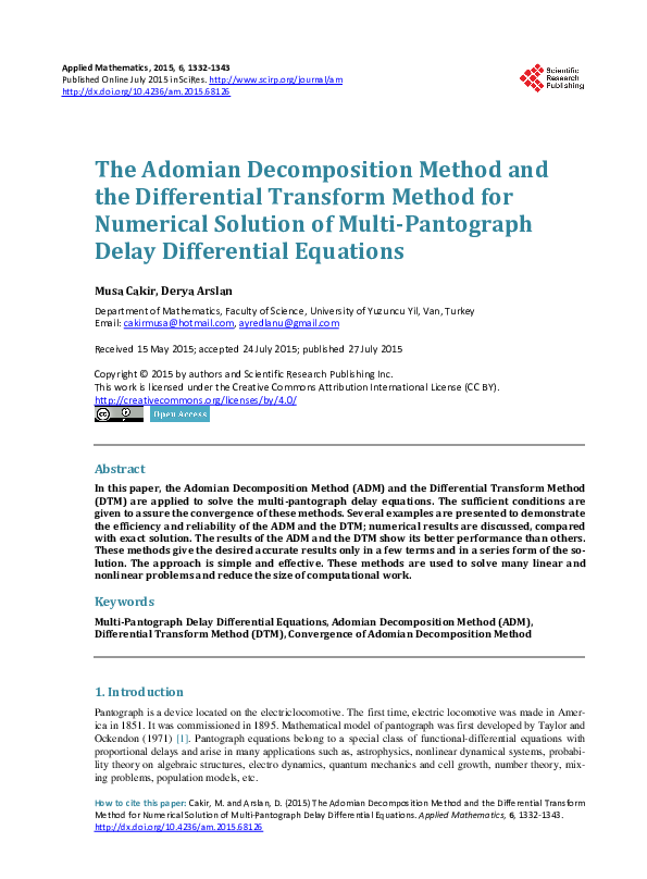 (PDF) The Adomian Decomposition Method and the Differential Transform ...