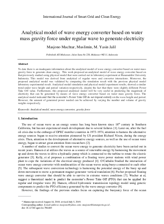 (PDF) Analytical model of wave energy converter based on water mass ...