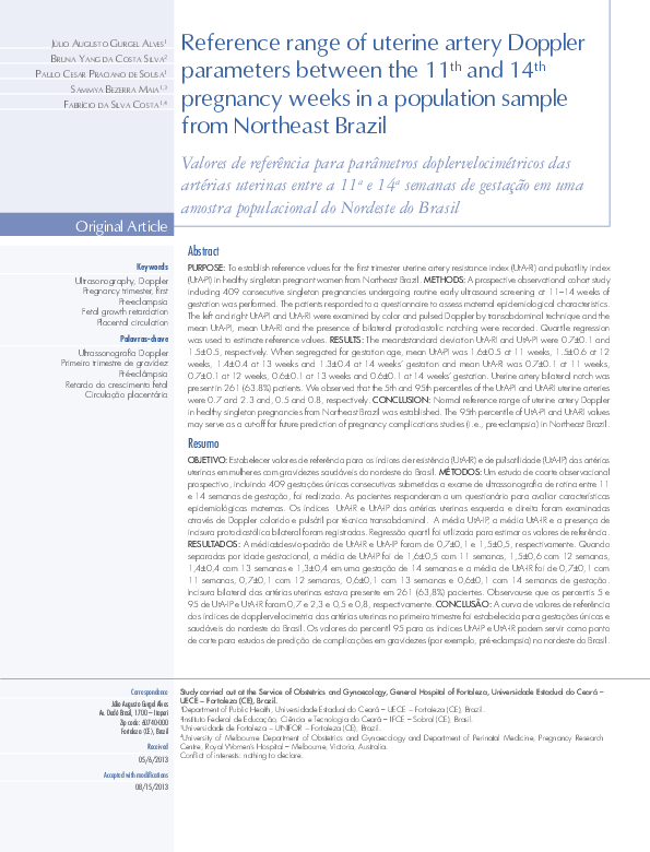(PDF) Reference range of uterine artery Doppler parameters between the ...