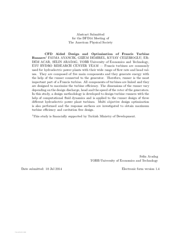 (PDF) CFD Aided Design and Optimization of Francis Turbine Runners