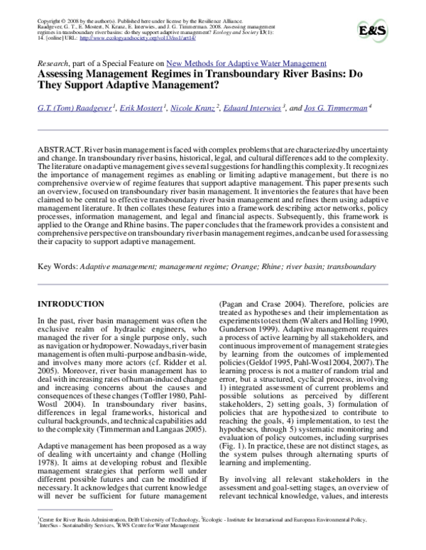(PDF) Adaptive management of transboundary river basins - analysis of ...