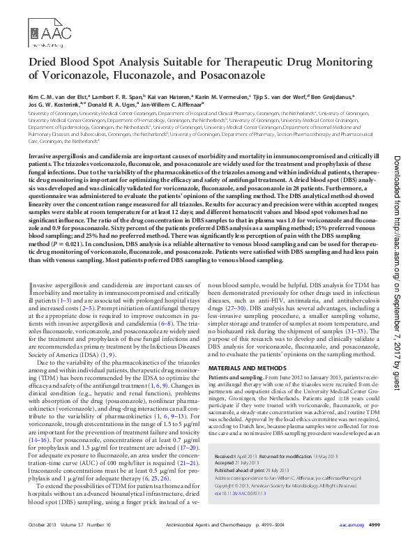 (PDF) Dried Blood Spot Analysis Suitable for Therapeutic Drug ...