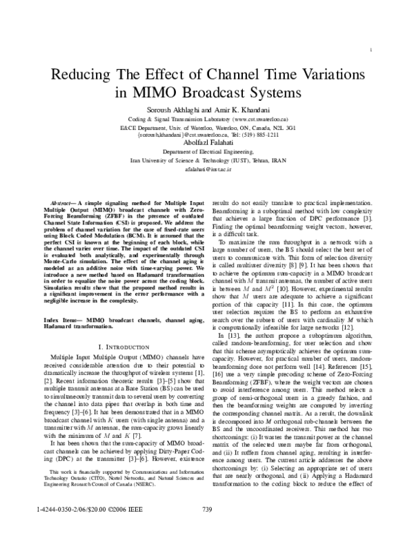 (PDF) Reducing The Effect of Channel Time Variations in MIMO Broadcast ...