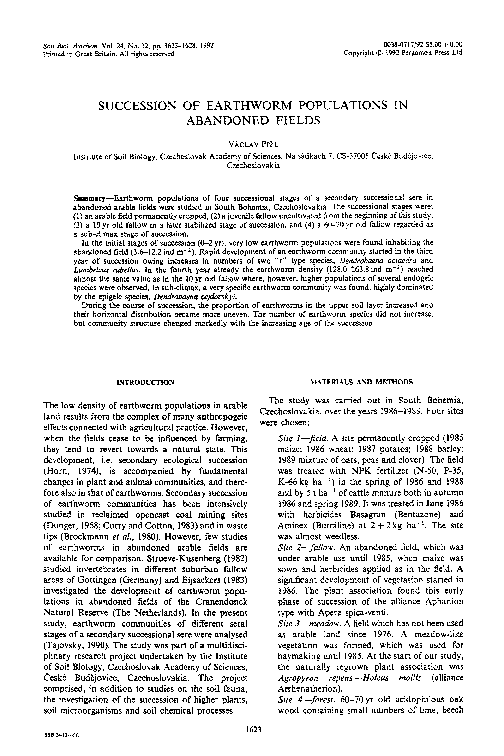 (PDF) Succession of earthworm populations in abandoned fields