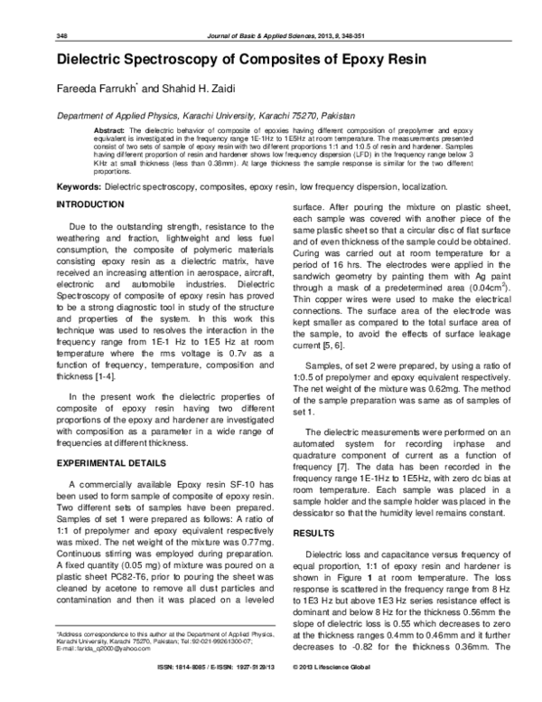 (PDF) Dielectric Spectroscopy of Composites of Epoxy Resin