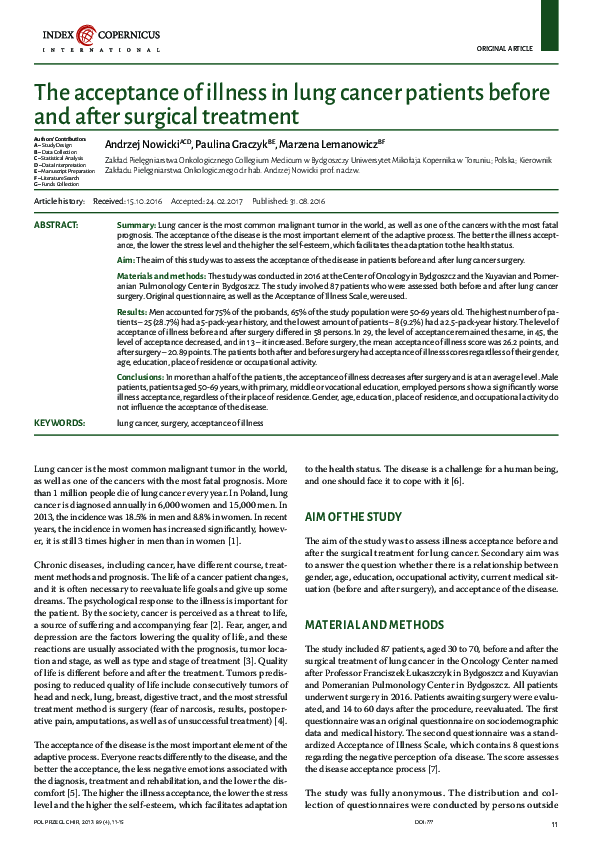 (PDF) The acceptance of illness in lung cancer patients before and ...