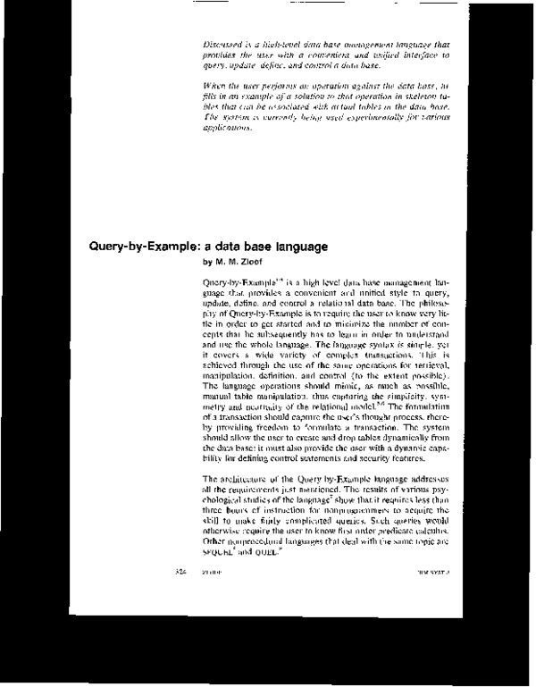 (PDF) Query-by-Example: A data base language
