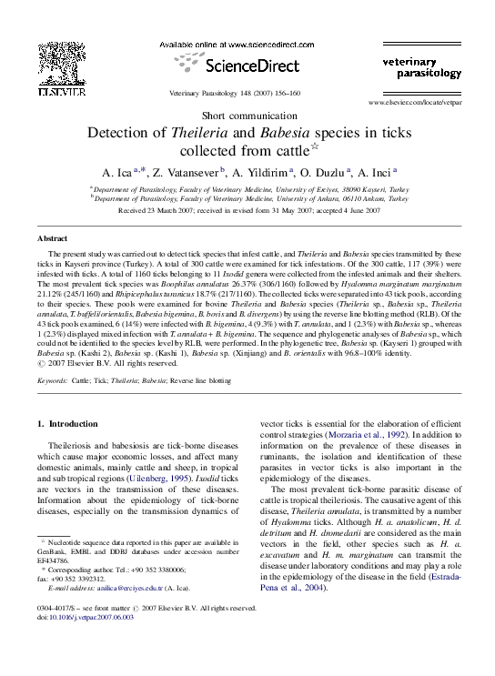 (PDF) Detection of Theileria and Babesia species in ticks collected ...