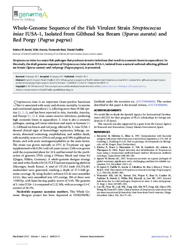 (PDF) Whole-Genome Sequence of the Fish Virulent Strain Streptococcus ...