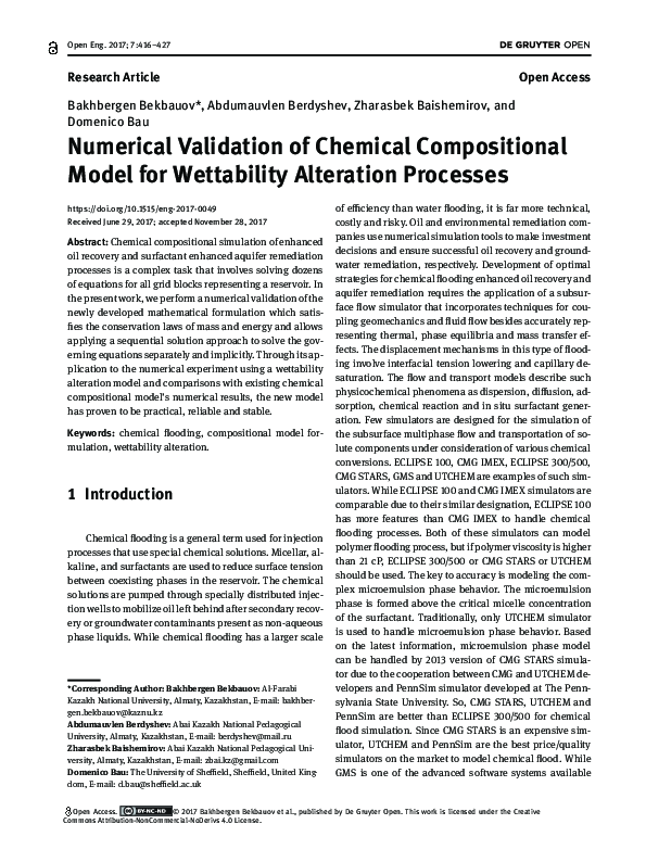 (PDF) Numerical Validation of Chemical Compositional Model for ...