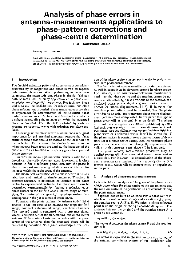 (PDF) Analysis of phase errors in antenna-measurements applications to ...