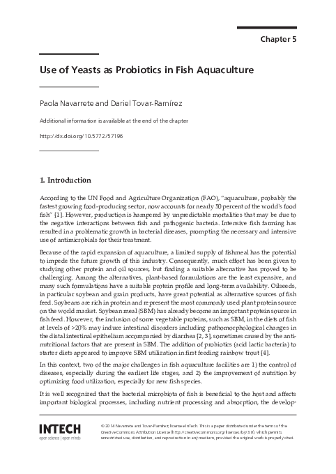 (PDF) Use of Yeasts as Probiotics in Fish Aquaculture