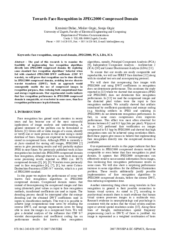 (PDF) Towards Face Recognition in JPEG2000 Compressed Domain