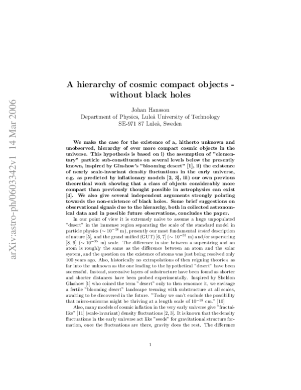 (PDF) A hierarchy of cosmic compact objects - without black holes