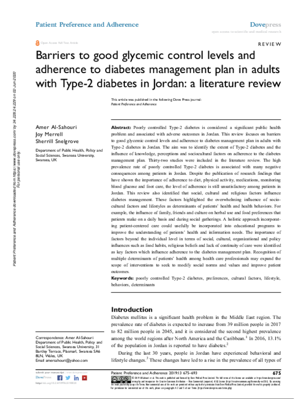 (PDF) Barriers to good glycemic control levels and adherence to ...