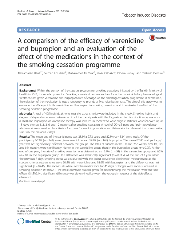 (PDF) A comparison of the efficacy of varenicline and bupropion and an