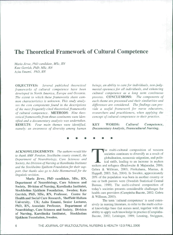 (PDF) The Theoretical Framework of Cultural Competence