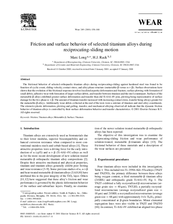 (PDF) Friction and surface behavior of selected titanium alloys during ...