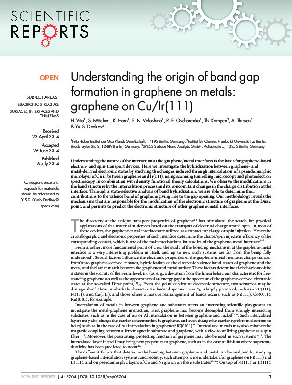 (PDF) Understanding the origin of band gap formation in graphene on ...