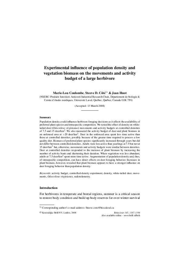 (PDF) Experimental influence of population density and vegetation ...