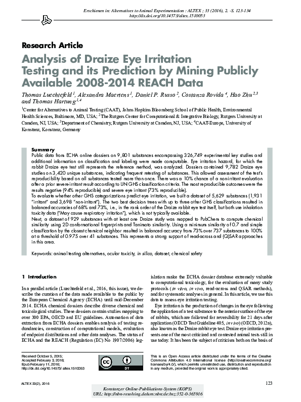 (PDF) Analysis of Draize eye irritation testing and its prediction by