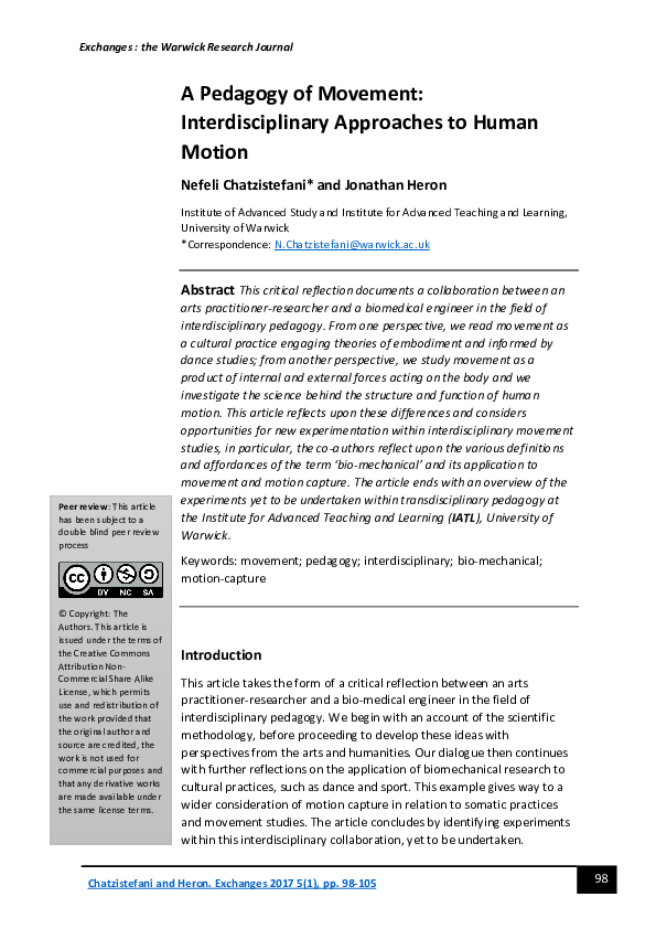 (PDF) A Pedagogy of Movement: Interdisciplinary Approaches to Human Motion