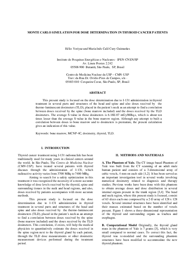 (PDF) Monte Carlo Simulation for Dose Determination in Thyroid Cancer ...