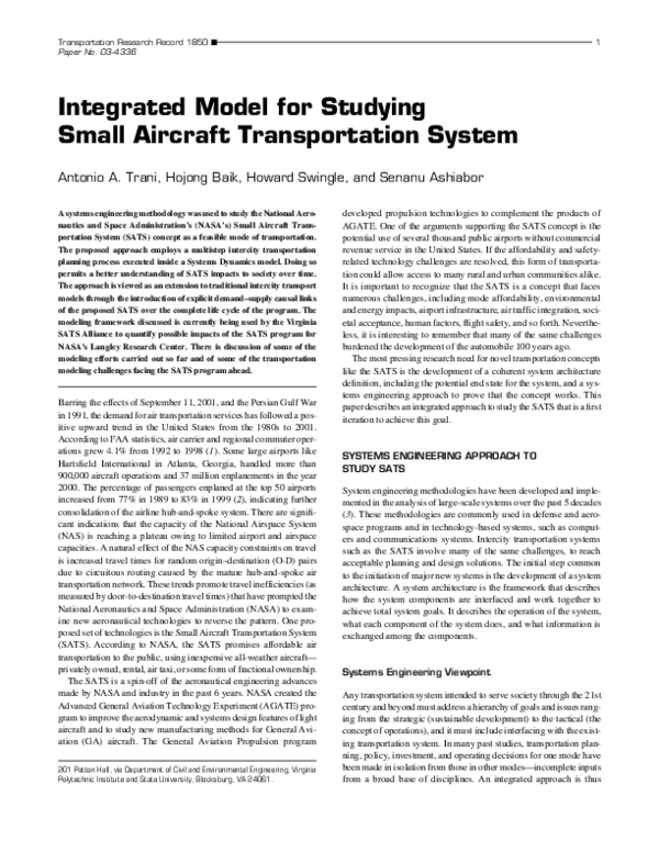 (PDF) Integrated Model for Studying Small Aircraft Transportation