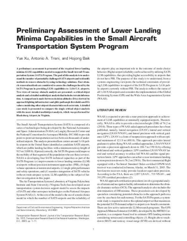 (PDF) Preliminary Assessment of Lower Landing Minima Capabilities in