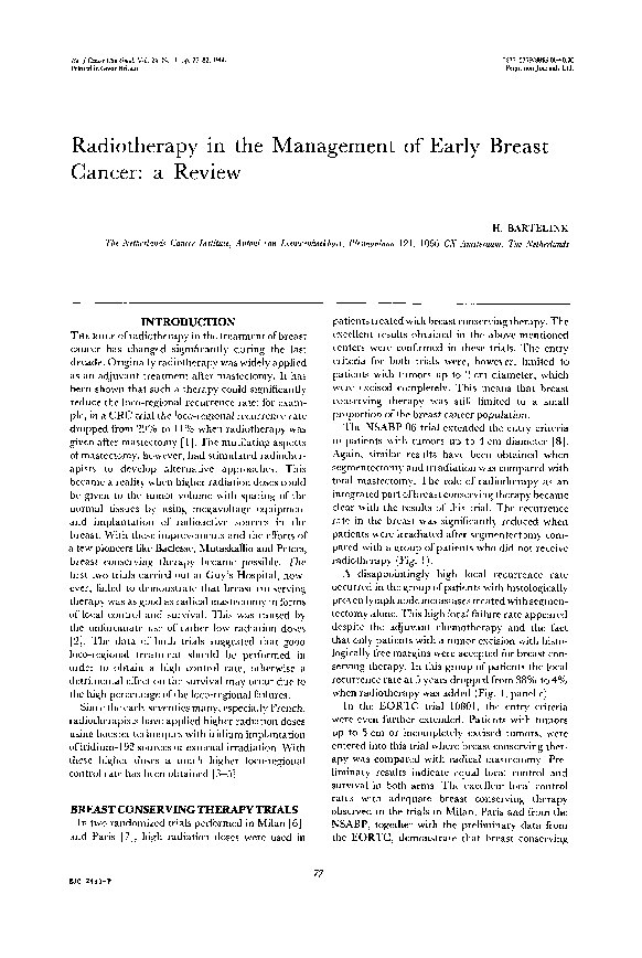 (PDF) Radiotherapy in the management of early breast cancer: a review