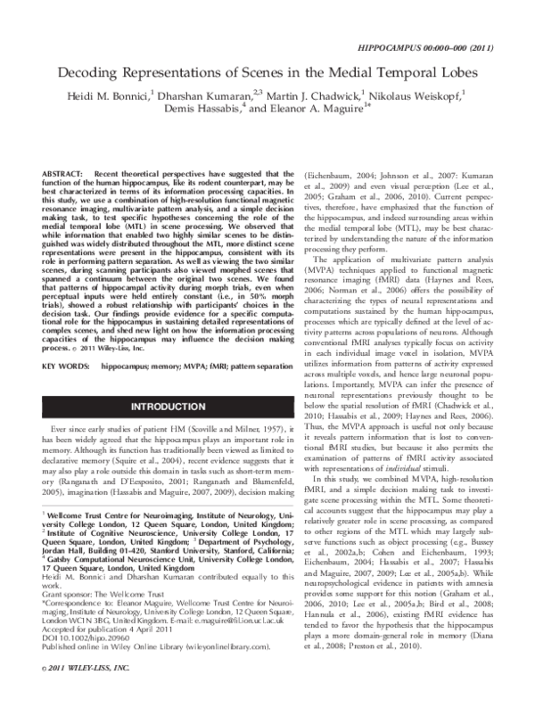 (PDF) Decoding representations of scenes in the medial temporal lobes