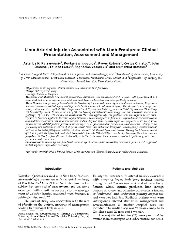 (PDF) Limb arterial injuries associated with limb fractures: Clinical ...