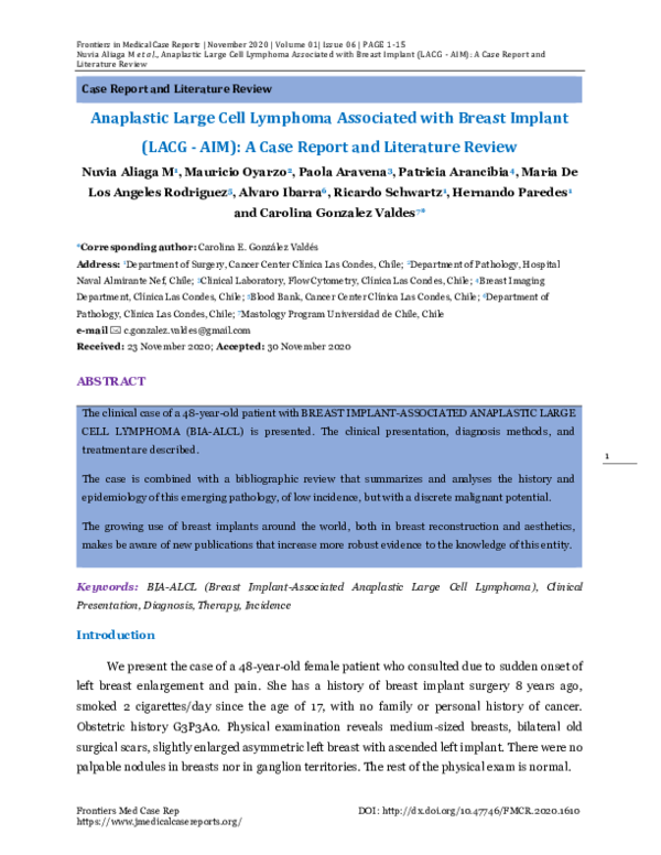 (PDF) Anaplastic Large Cell Lymphoma Associated with Breast Implant ...