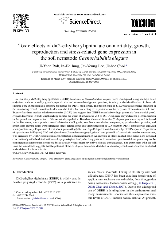 (PDF) Toxic effects of di (2-ethylhexyl) phthalate on mortality, growth ...