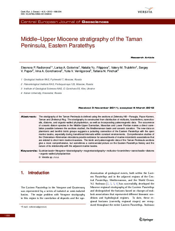 (PDF) Middle-Upper Miocene stratigraphy of the Taman Peninsula, Eastern ...