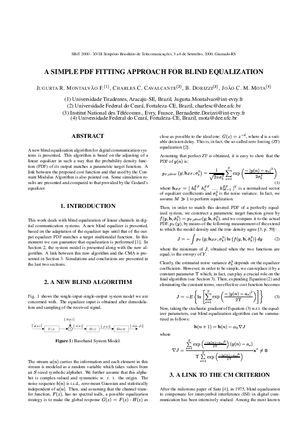 (PDF) A Simple PDF Fitting Approach for Blind Equalization