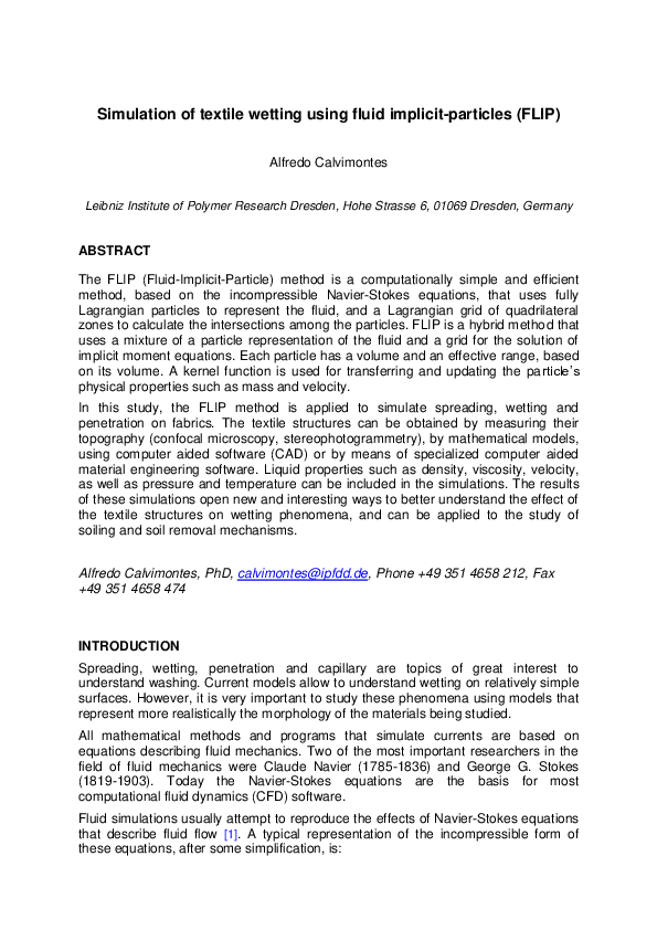 Pdf Simulation Of Textile Wetting Using Fluid Implicit Particles Flip Pdf Simulation Of Textile Wetting Using Fluid Implicit Particles Flip